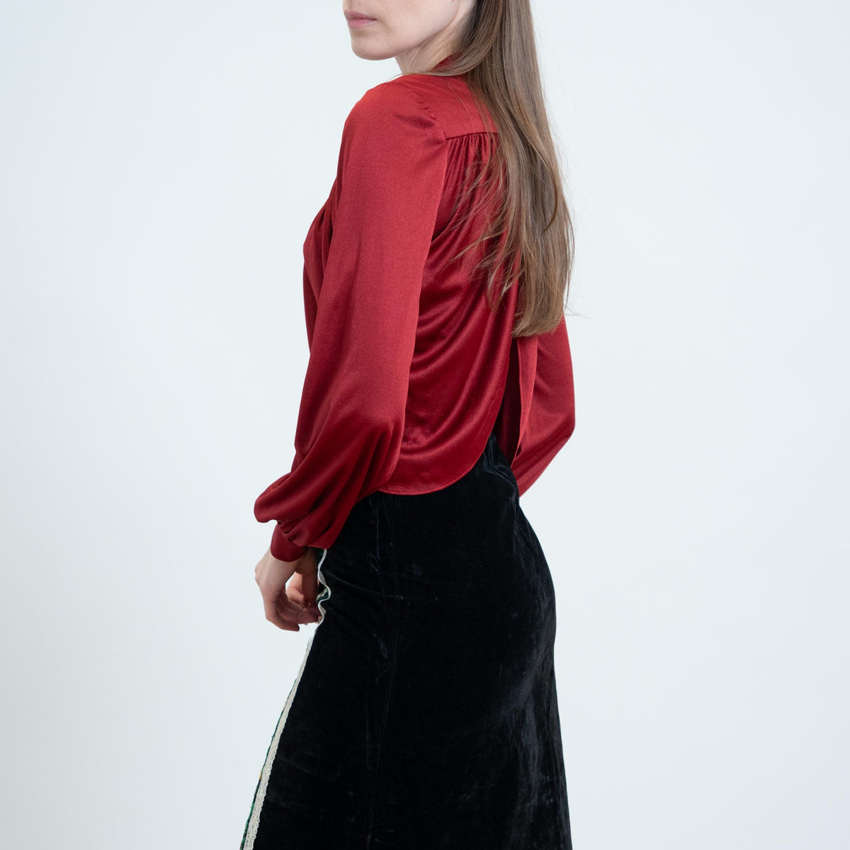 Vintage 70s Wine Red Petal Hem Bolero - XS to Small | Boho Tie Front Crop Top