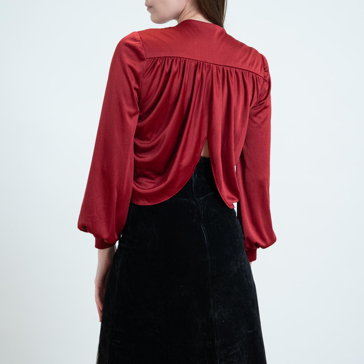 Vintage 70s Wine Red Petal Hem Bolero - XS to Small | Boho Tie Front Crop Top
