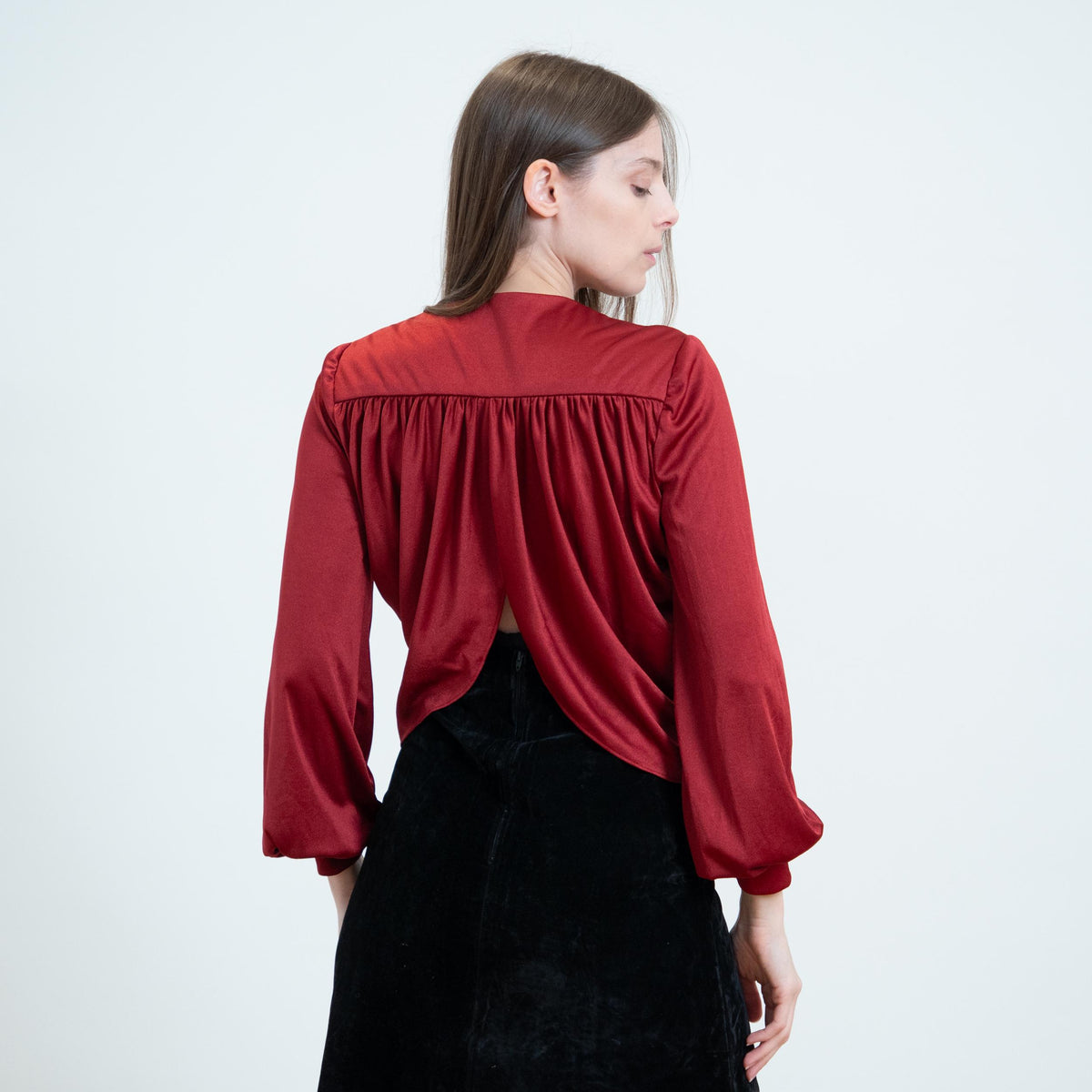 Vintage 70s Wine Red Petal Hem Bolero - XS to Small | Boho Tie Front Crop Top