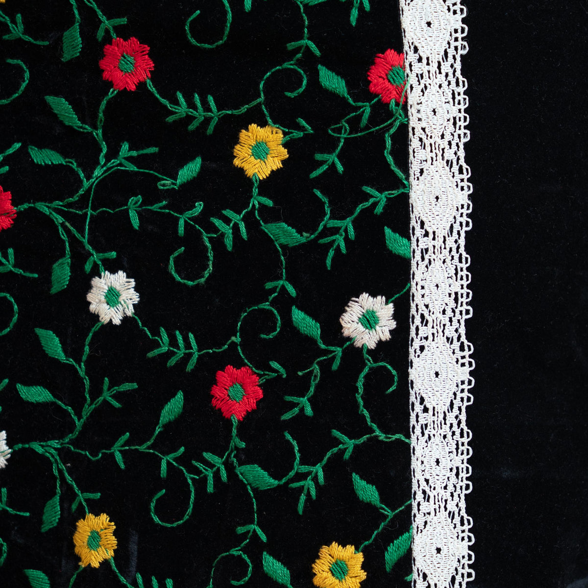 Vintage 70s Black Velvet Embroidered Floral Maxi Skirt - Extra Small, 24" Waist | Boho Folk Prairie Skirt