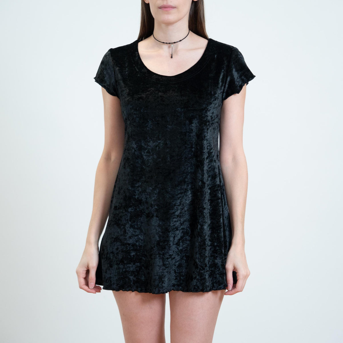 Vintage 90s Victoria’s Secret Black Crushed Velvet Babydoll Dress - Small | Lettuce Hem Micro Mini Dress