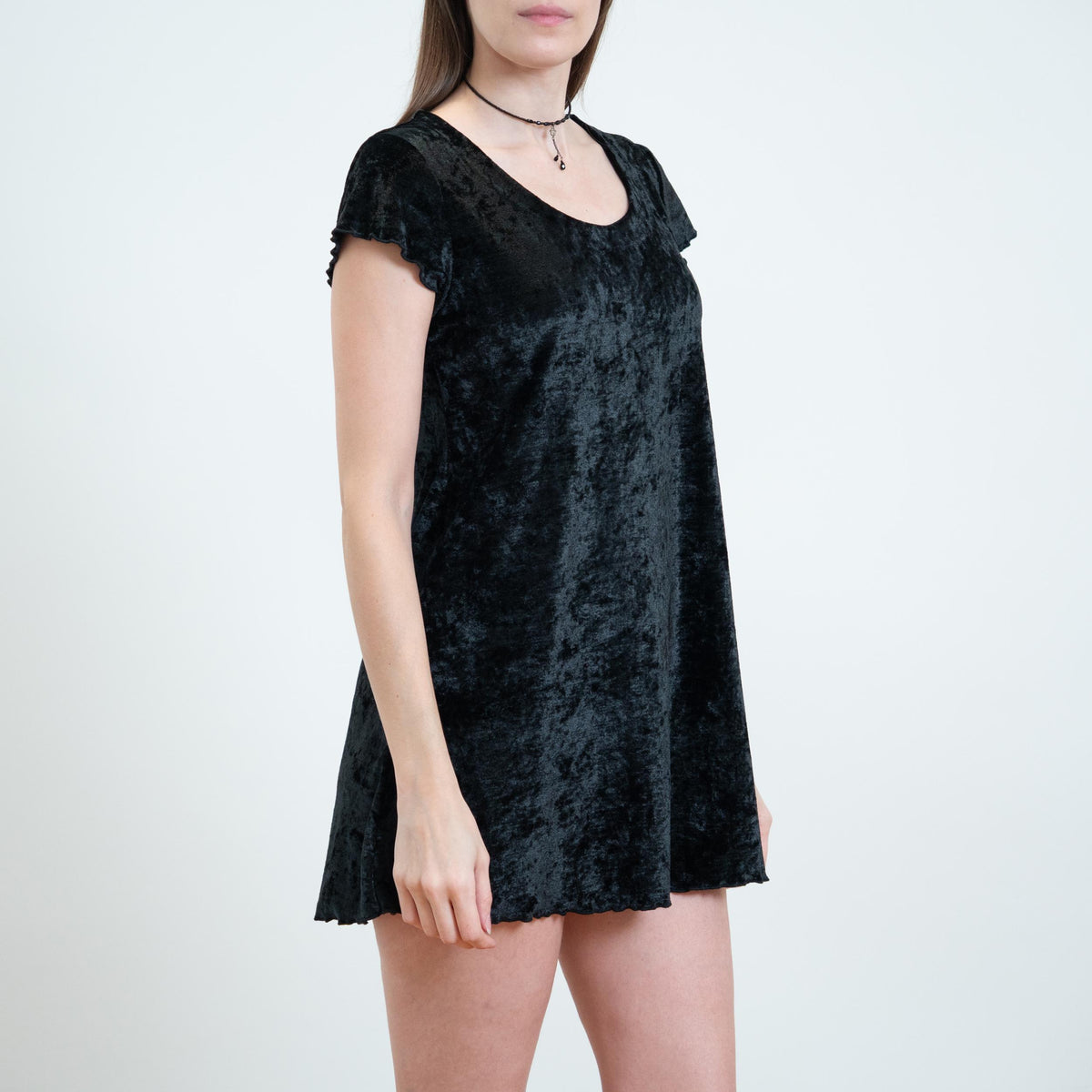 Vintage 90s Victoria’s Secret Black Crushed Velvet Babydoll Dress - Small | Lettuce Hem Micro Mini Dress