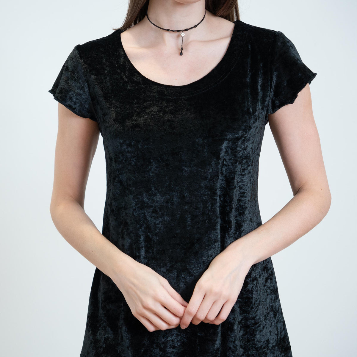Vintage 90s Victoria’s Secret Black Crushed Velvet Babydoll Dress - Small | Lettuce Hem Micro Mini Dress