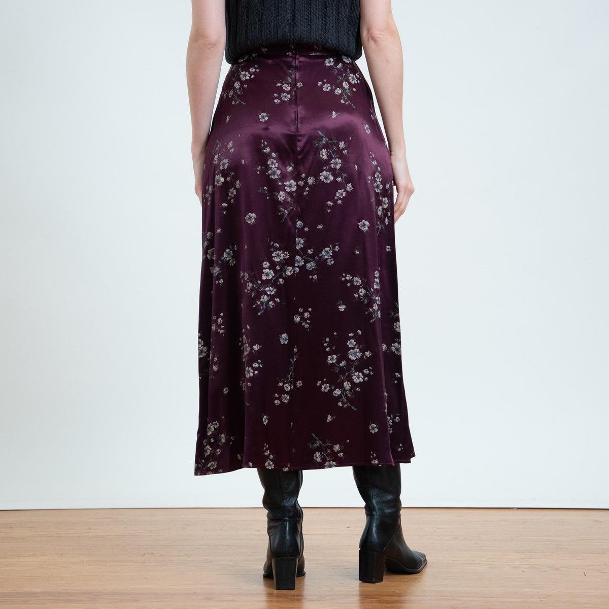 Vintage 90s Plum Purple Satin Floral Maxi Skirt - Small, 26” Waist | Boho High Waisted Long Skirt