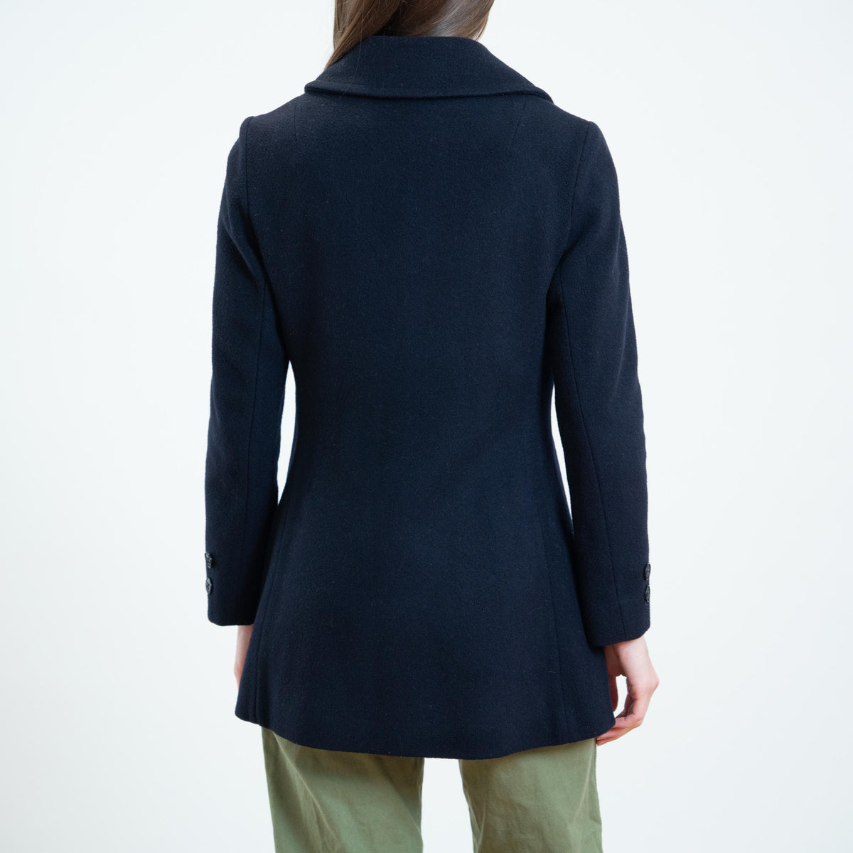 Vintage 70s Navy Blue Wool Peacoat - Extra Small | Double Breasted Button Up Mid Length Coat