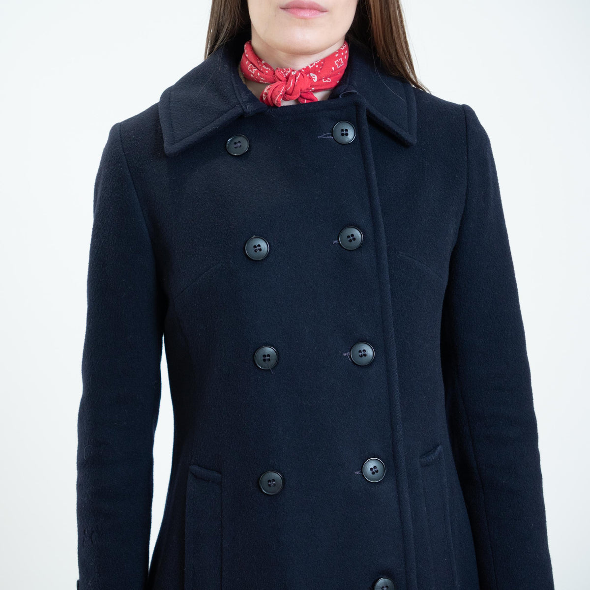 Vintage 70s Navy Blue Wool Peacoat - Extra Small | Double Breasted Button Up Mid Length Coat