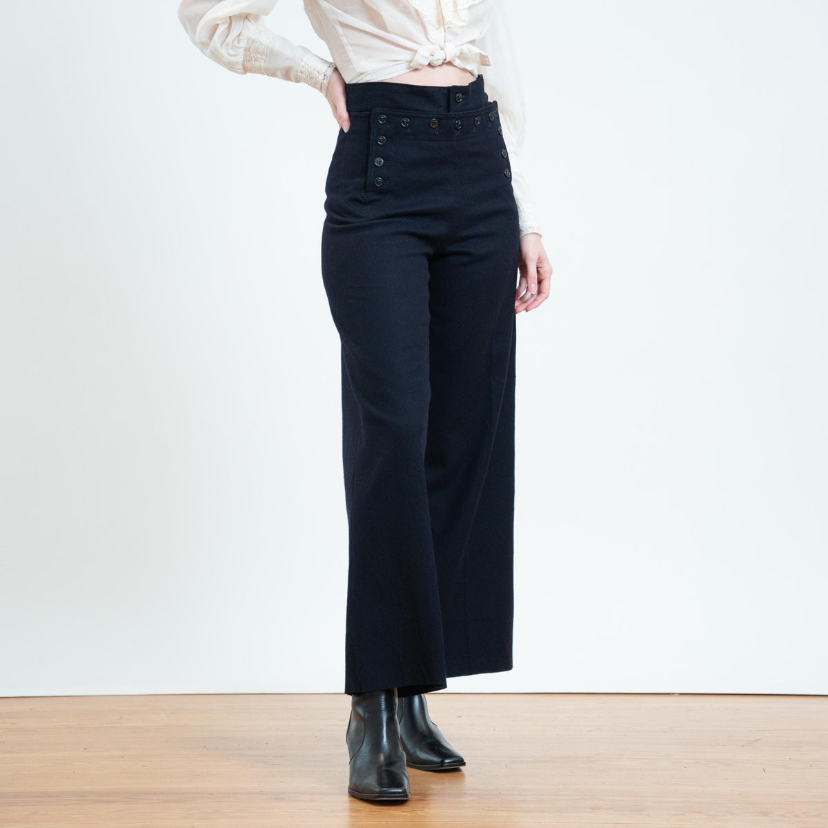 Vintage 60s US Navy Wool Sailor Pants - Small, 27" Waist | Flared Anchor Button Crackerjack Uniform Trousers