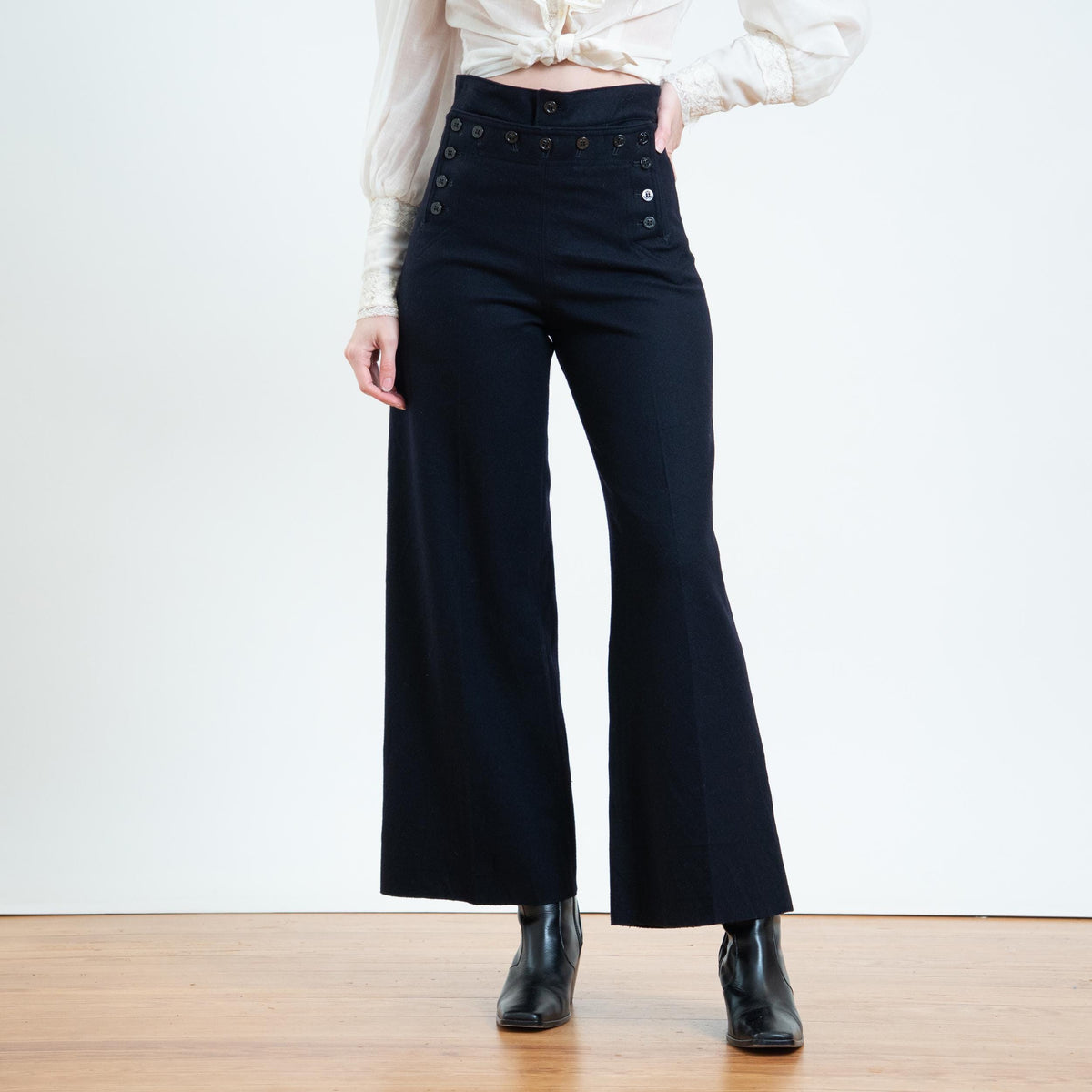 Vintage 60s US Navy Wool Sailor Pants - Small, 27" Waist | Flared Anchor Button Crackerjack Uniform Trousers