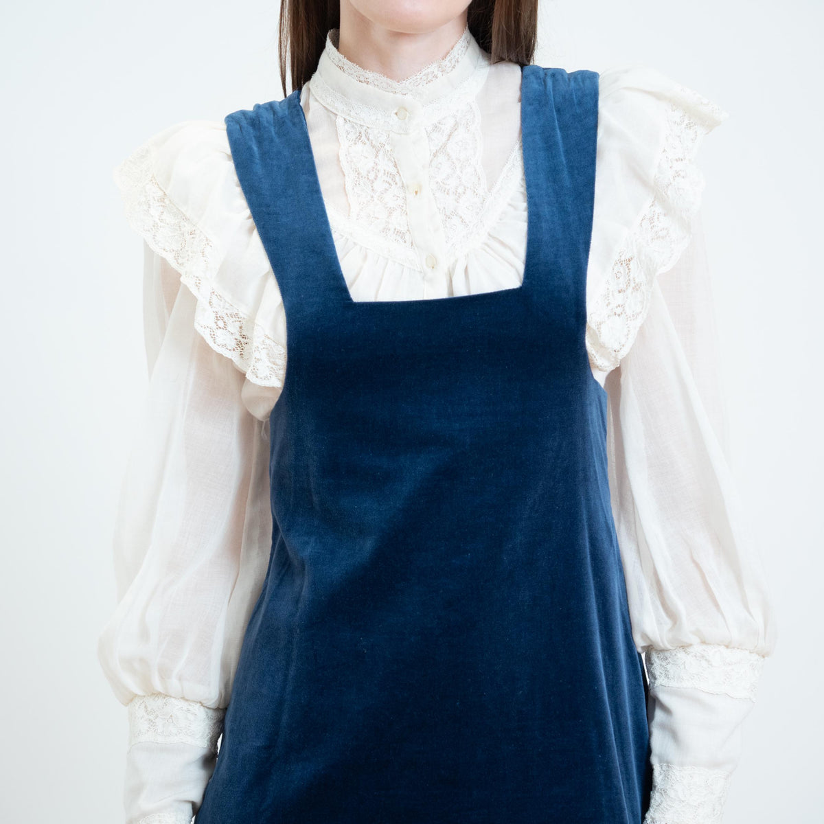 Vintage 70s Blue Velvet Mini Pinafore - Small | Boho A Line Sleeveless Overall Dress