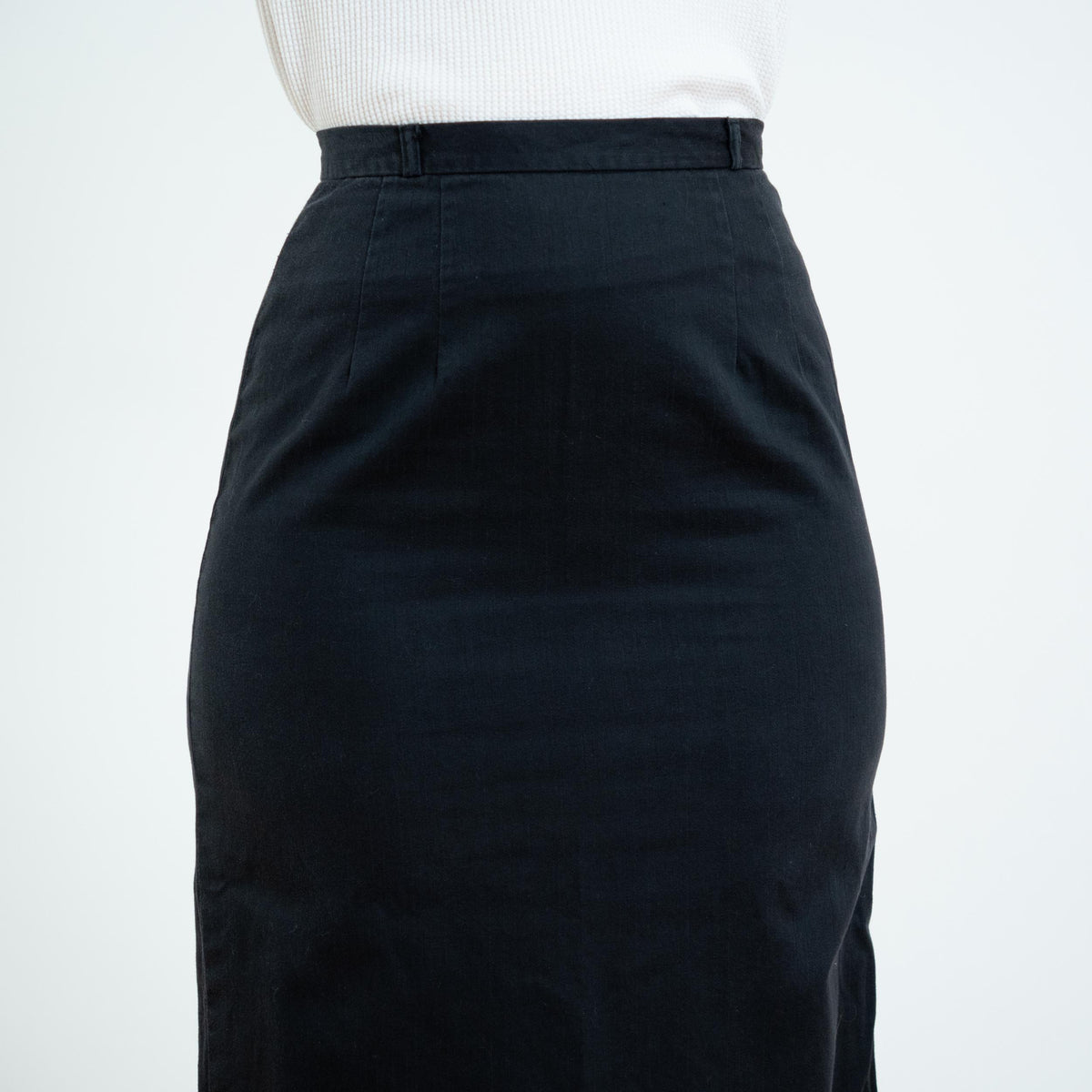 Vintage 50s Black Cotton Pencil Skirt - Extra Small, 24" Waist | 1950s High Waisted Midi Wiggle Skirt