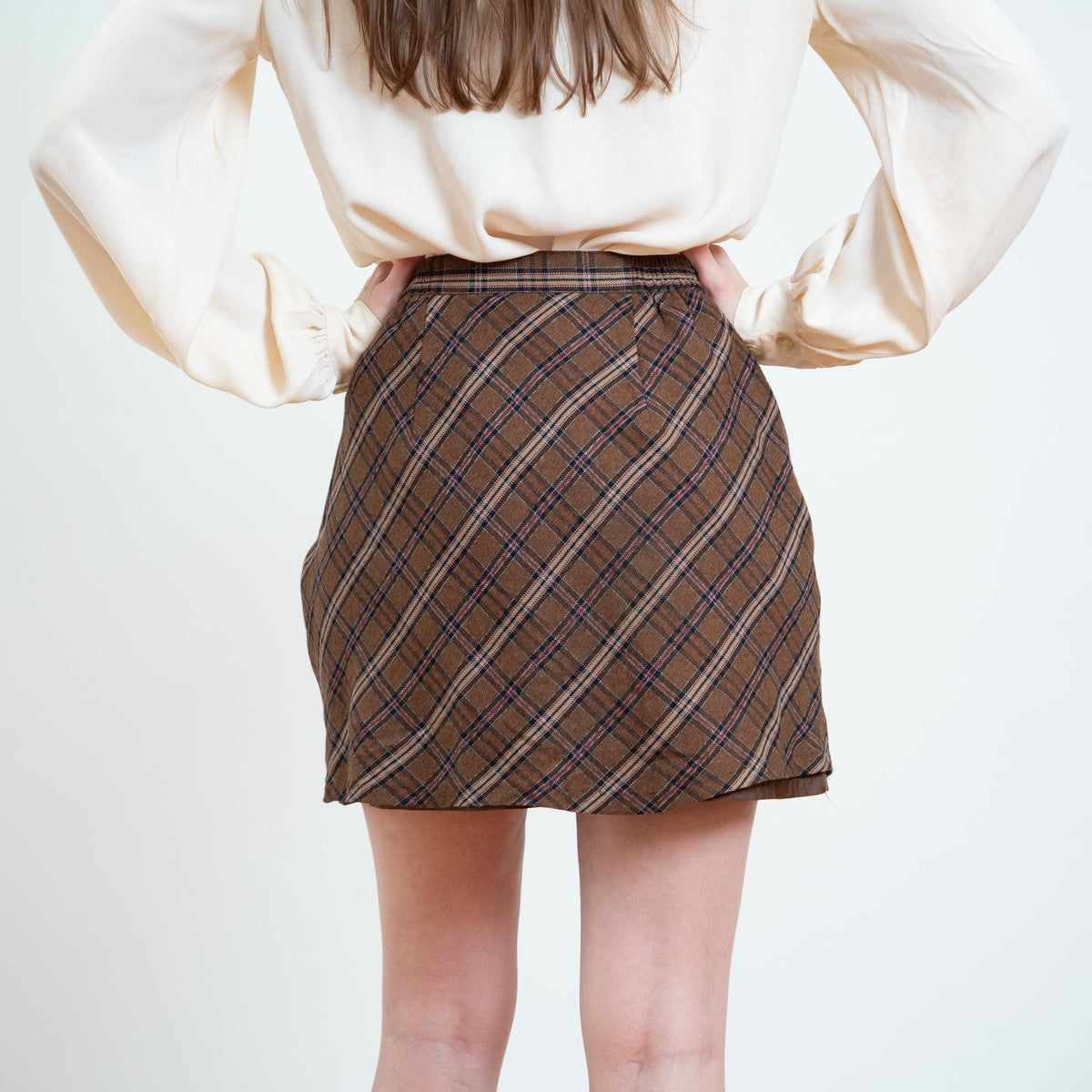 Vintage 90s Brown Plaid Mini Skirt - Small | High Waisted A-Line Schoolgirl Miniskirt