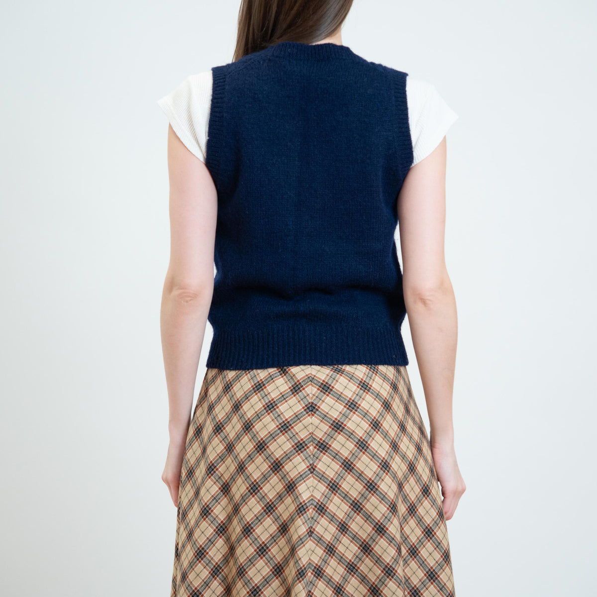 Vintage 90s L.L. Bean Navy Wool Sweater Vest - Small | Cropped Button Up Sleeveless Knit Top