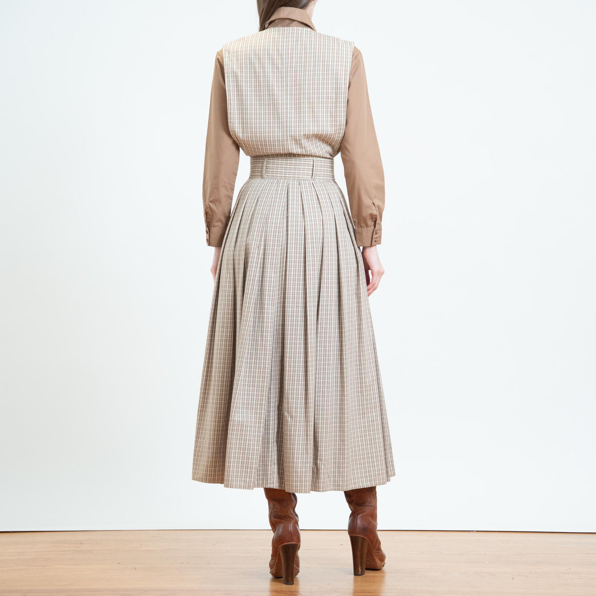 Vintage 90s Plaid Cotton Pinafore Maxi Dress - Extra Small | Preppy Sleeveless Jumper Dress