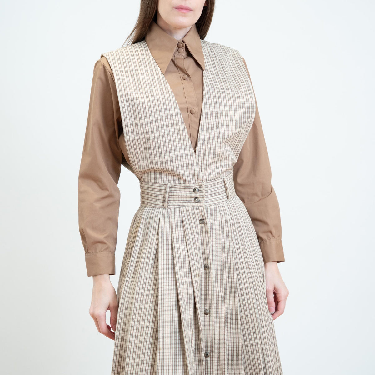 Vintage 90s Plaid Cotton Pinafore Maxi Dress - Extra Small | Preppy Sleeveless Jumper Dress