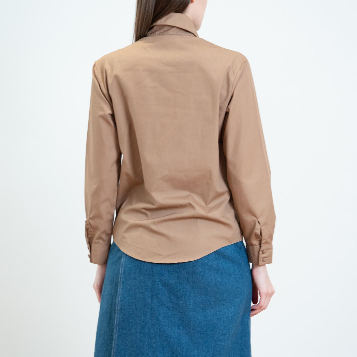 Vintage 70s Cocoa Brown Double Chest Pocket Shirt - Small | Dagger Collar Button Up Long Sleeve Top