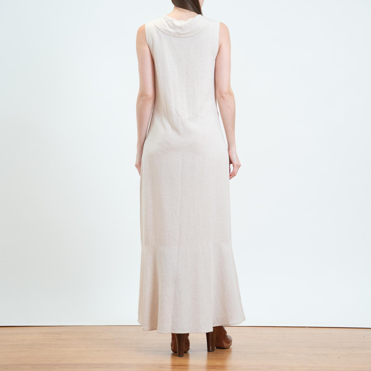 Vintage Y2K Light Blush Sleeveless Maxi Dress - Small | Minimalist Trumpet Hem Pinafore