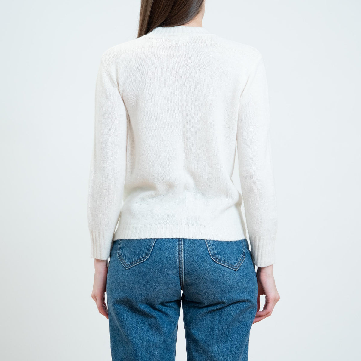 Vintage 70s Soft White Knit Cardigan - Medium | Plain Button Up Sweater