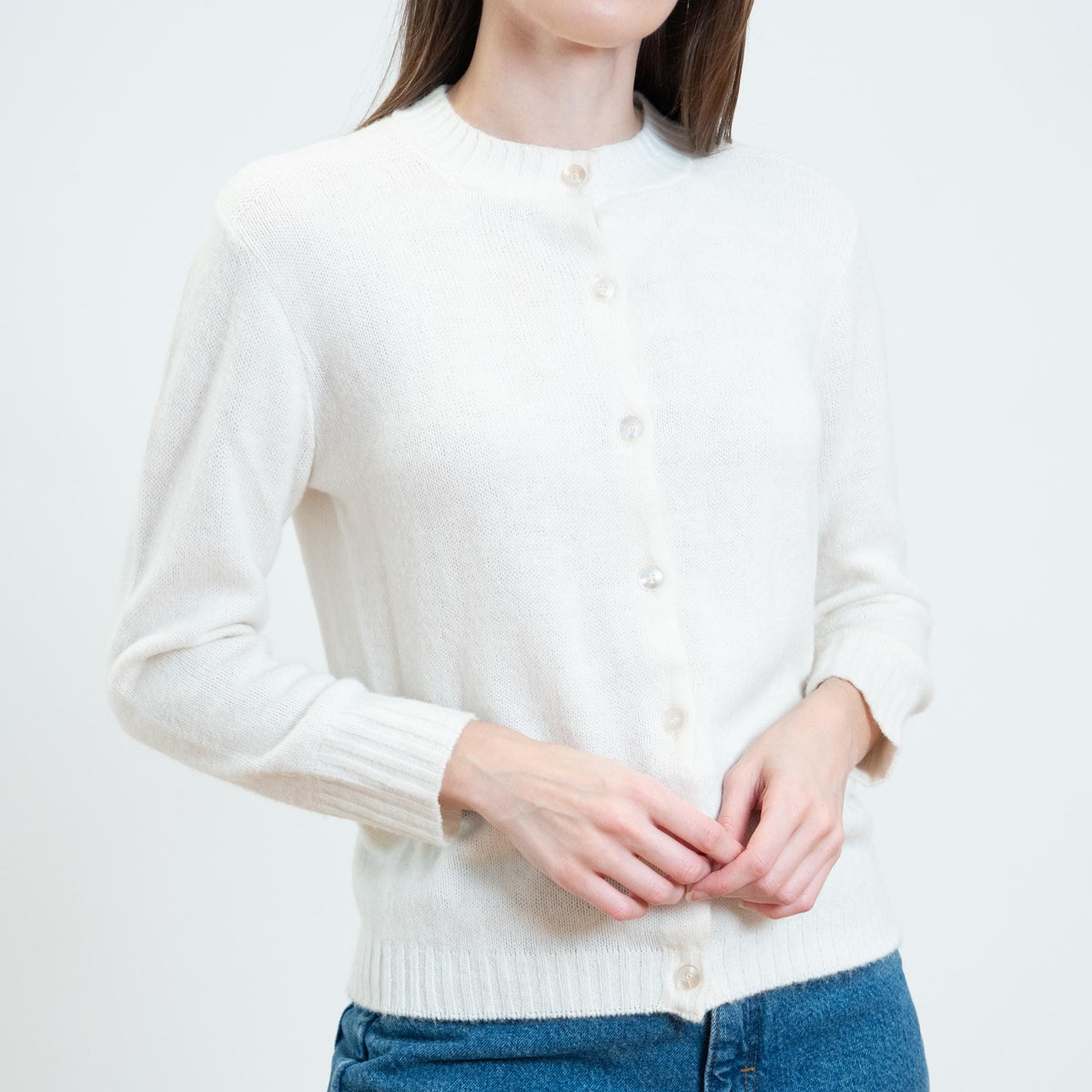 Vintage 70s Soft White Knit Cardigan - Medium | Plain Button Up Sweater