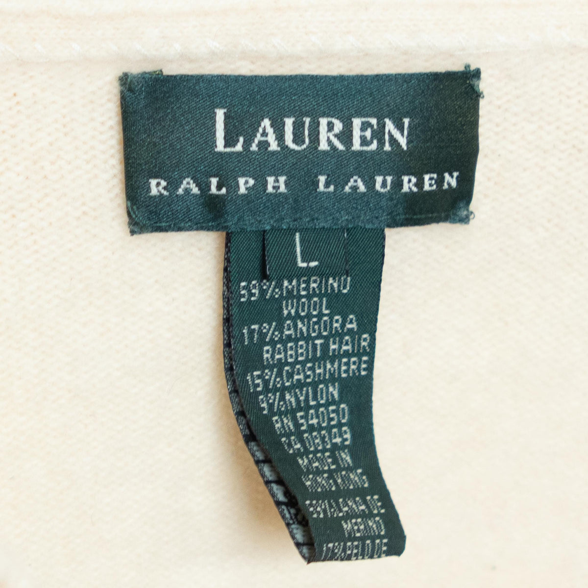 Vintage Y2K Ralph Lauren Cream Angora Cashmere Ruffle Collar Sweater - Small | LRL Preppy Knit Pullover Sweater