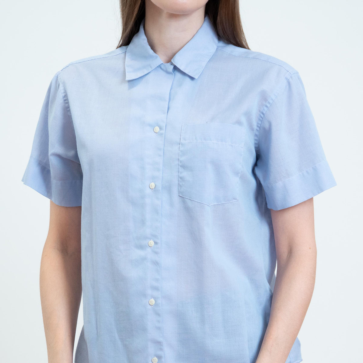 Vintage 90s Periwinkle Loop Collar Button Up Shirt - Large | Lightweight Collared Short Sleeve Blouse