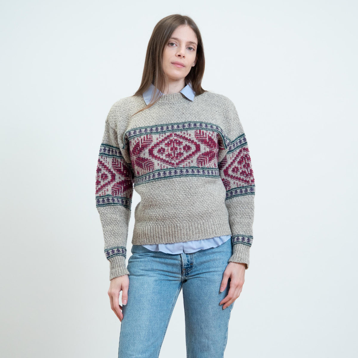 Vintage 90s American Eagle Fair Isle Sweater - Small | Cotton Chunky Knit Pullover