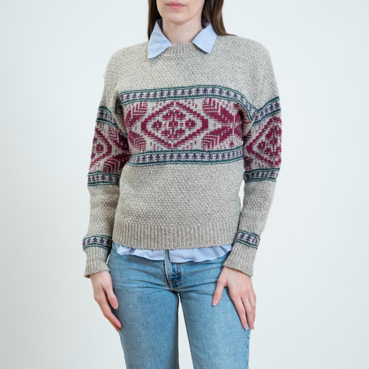 Vintage 90s American Eagle Fair Isle Sweater - Small | Cotton Chunky Knit Pullover