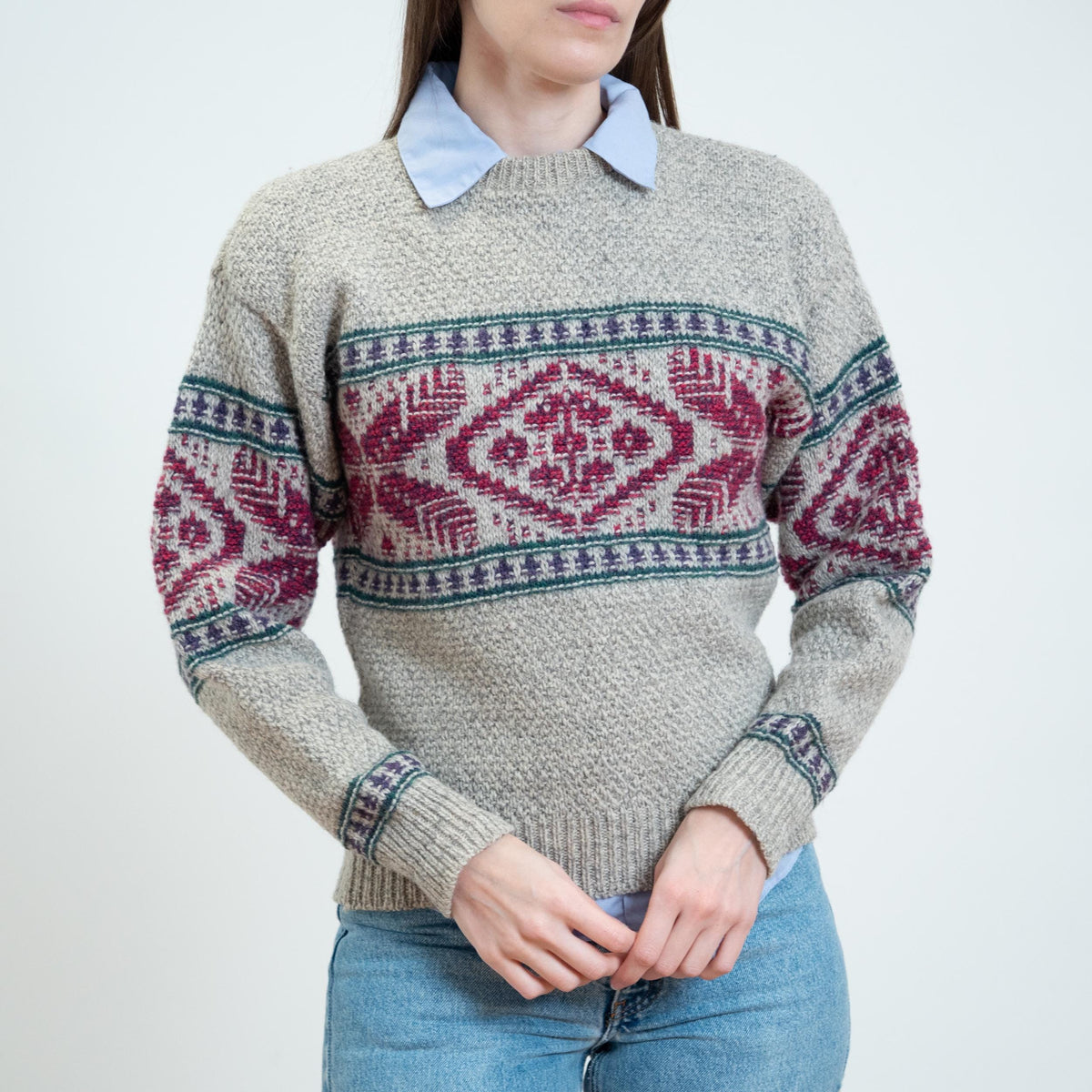 Vintage 90s American Eagle Fair Isle Sweater - Small | Cotton Chunky Knit Pullover