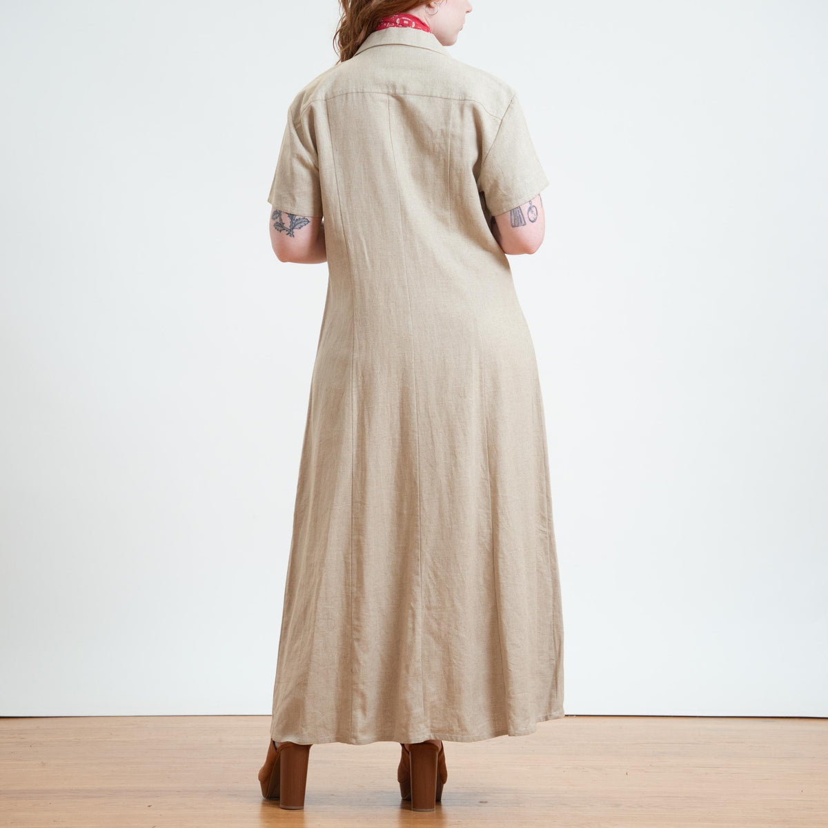 Vintage 90s Oatmeal Linen Maxi Shirtdress - Extra Large | Minimalist Button Front Dress