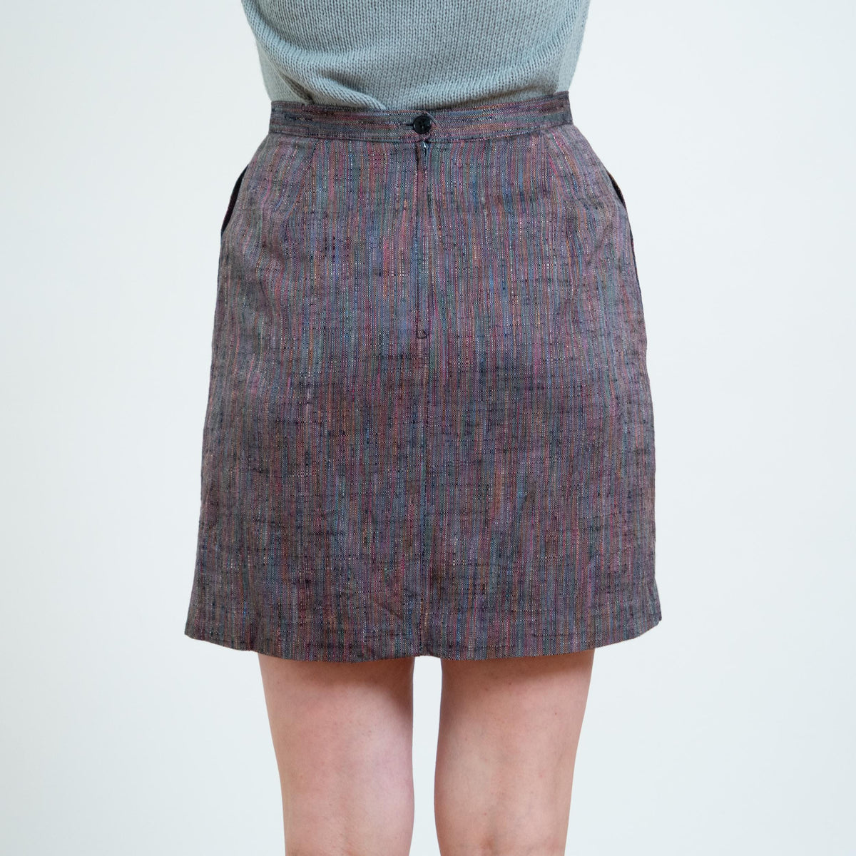 Vintage 90s Rainbow Nep Mini Skirt - Small, 27" Waist | High Waisted A Line Tweed Miniskirt