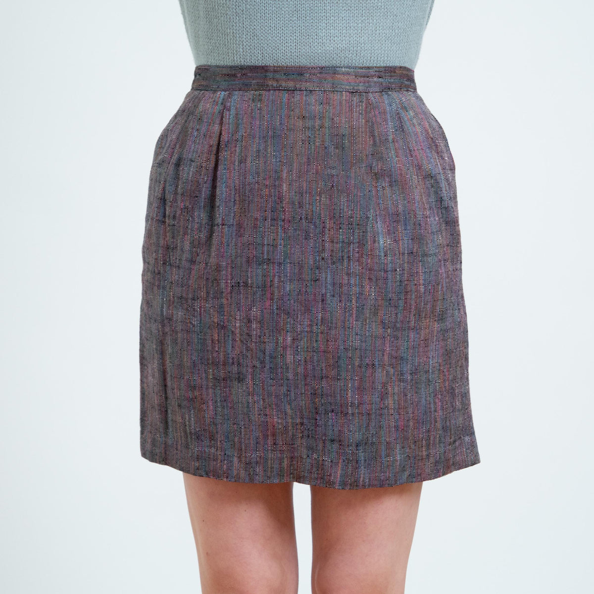 Vintage 90s Rainbow Nep Mini Skirt - Small, 27" Waist | High Waisted A Line Tweed Miniskirt