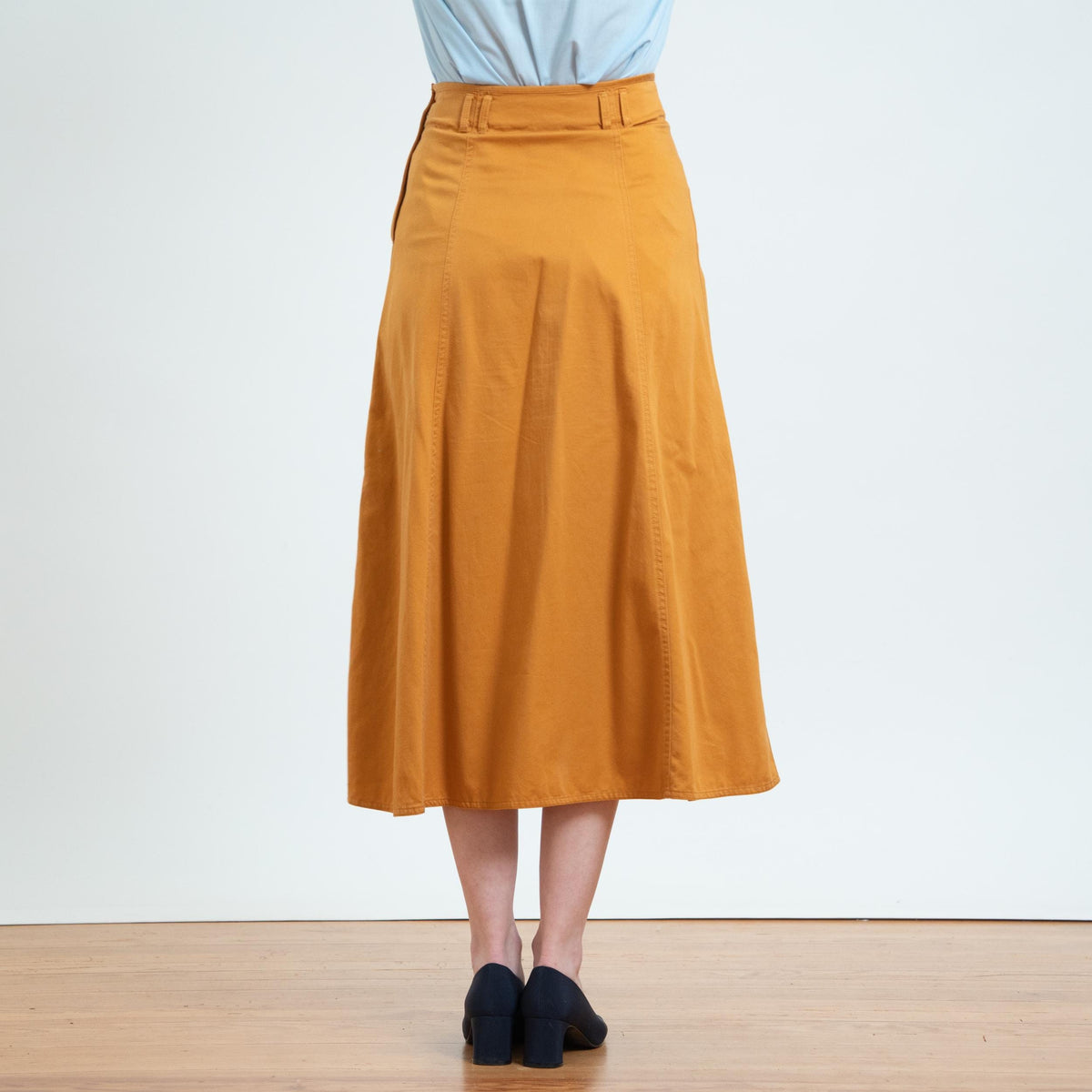 Vintage 90s Mustard A-Line Midi Skirt - Small, 27" Waist | Lizwear High Waisted Cotton Skirt