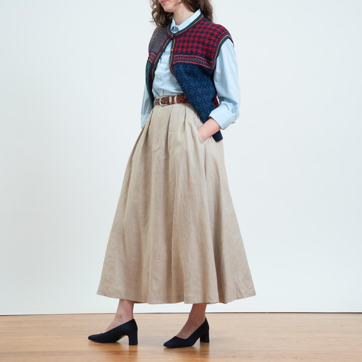 Vintage 80s Ralph Lauren Oatmeal Linen Riding Skirt - Small, 26" Waist | English Country A Line Maxi Skirt