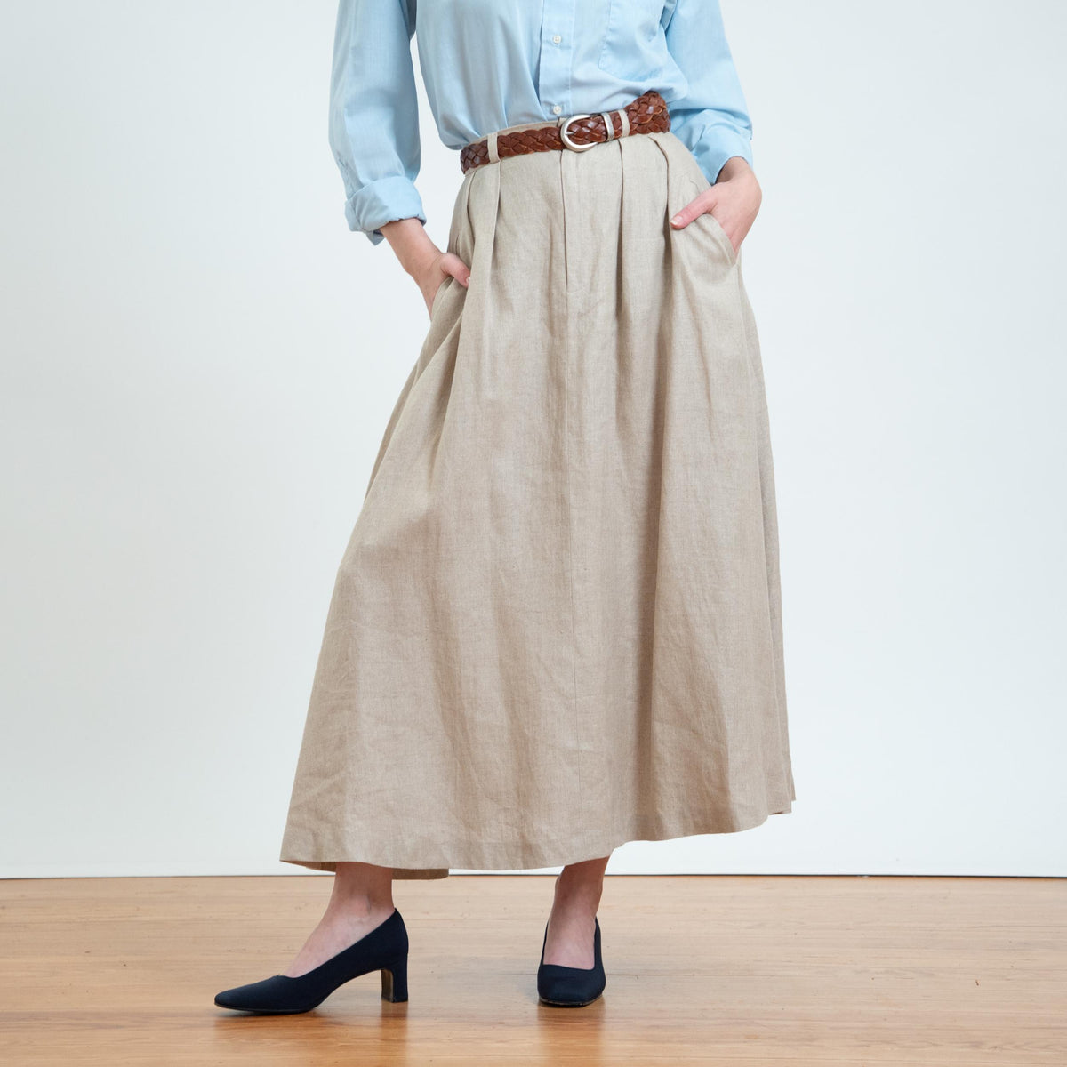 Vintage 80s Ralph Lauren Oatmeal Linen Riding Skirt - Small, 26" Waist | English Country A Line Maxi Skirt