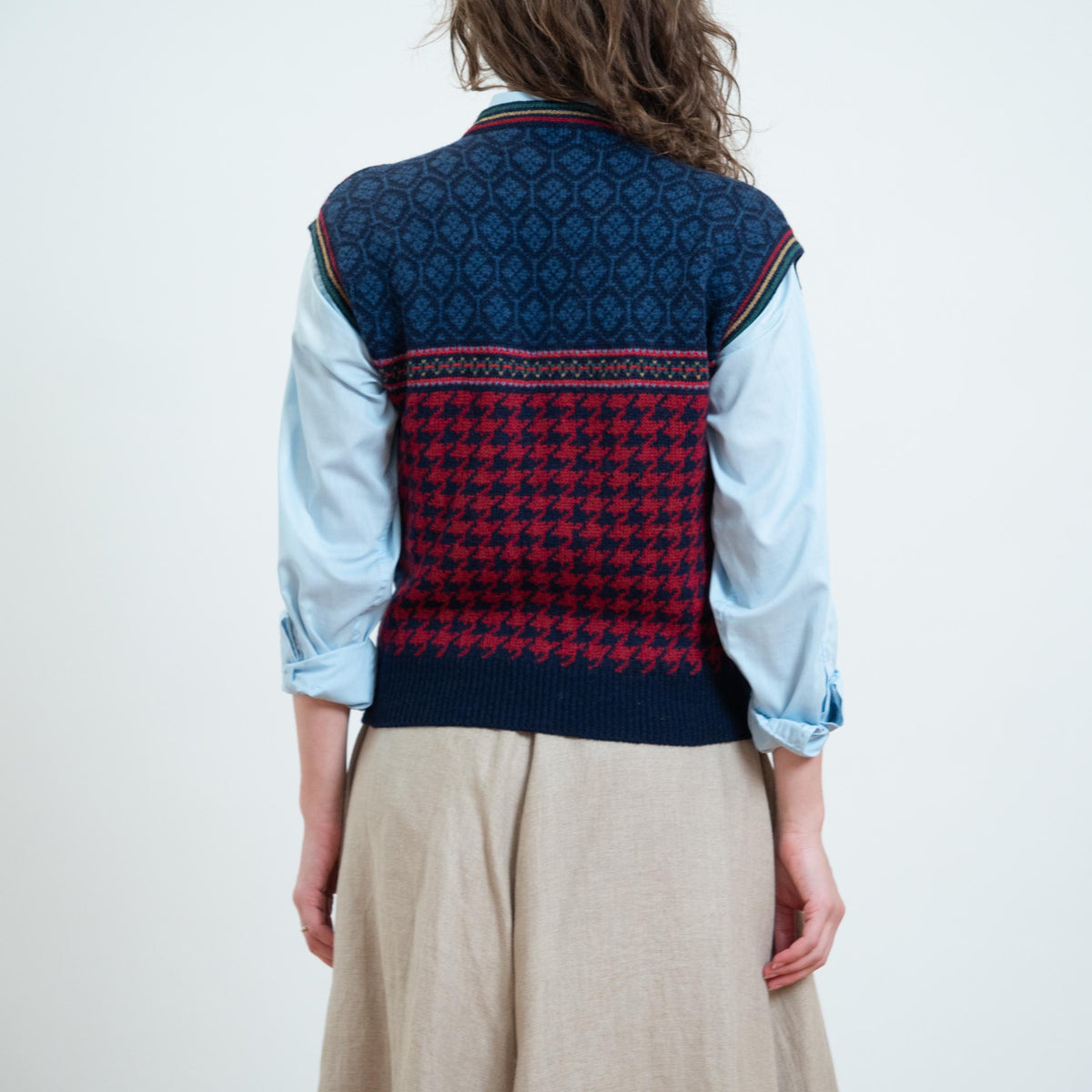 Vintage 80s Susan Bristol Jewel Tone Wool Sweater Vest - Medium | Cap Sleeve Button Up Knit Top