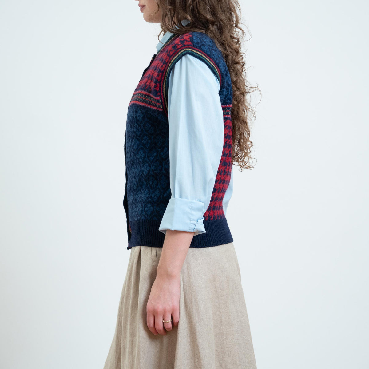 Vintage 80s Susan Bristol Jewel Tone Wool Sweater Vest - Medium | Cap Sleeve Button Up Knit Top