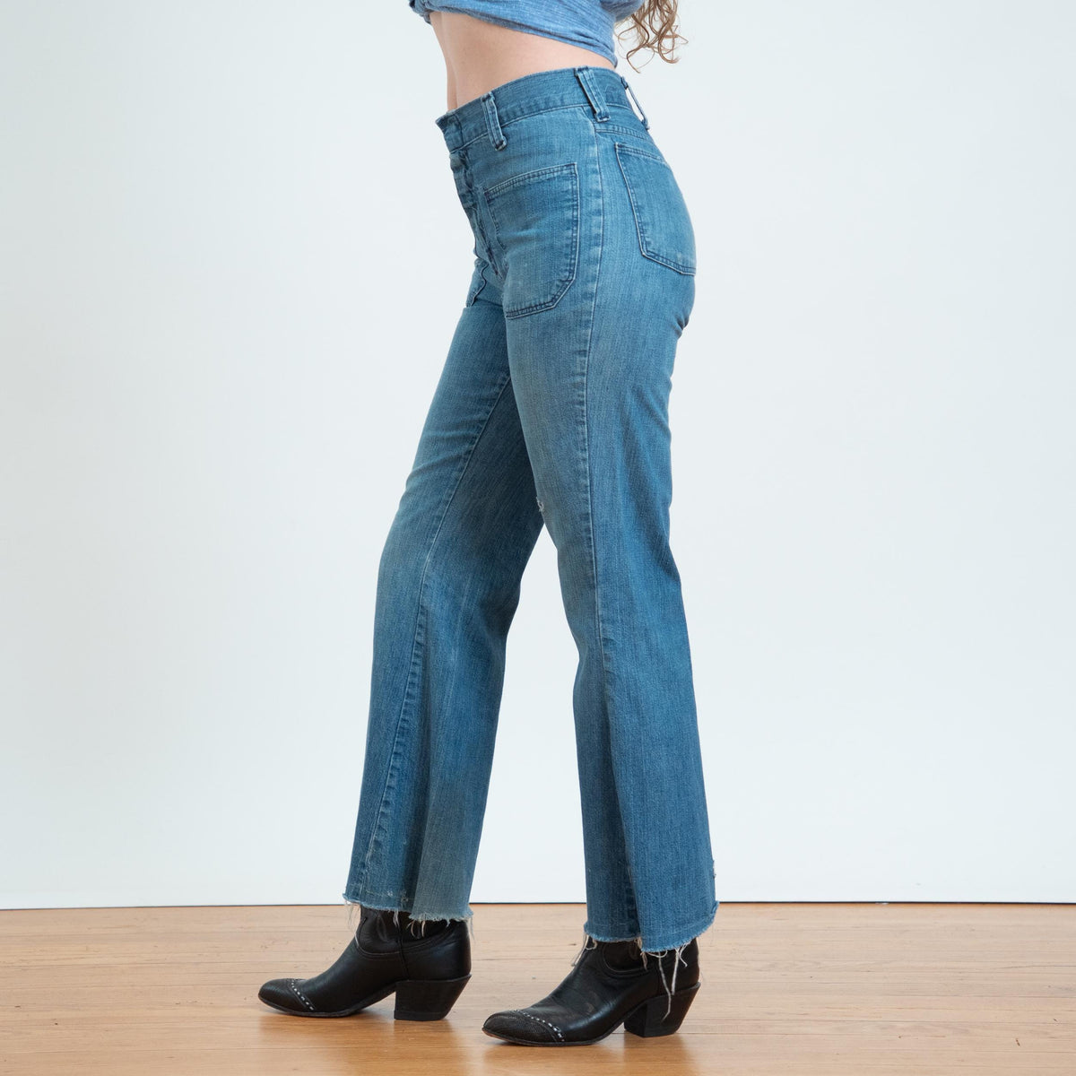 Vintage 70s Wrangler Flared Sailor Jeans - Unisex Small, 29" Waist | Distressed Mid Rise Denim Bell Bottoms