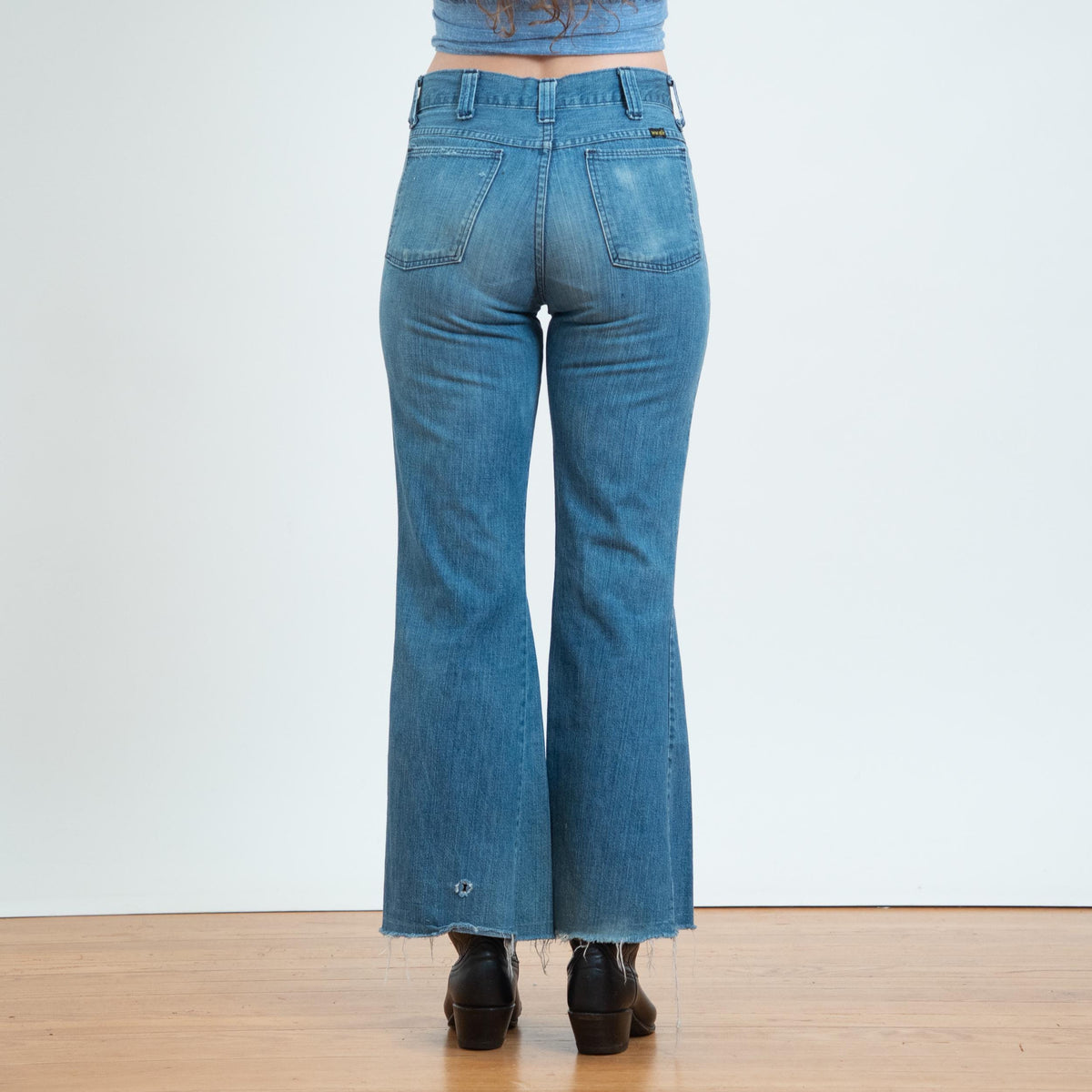 Vintage 70s Wrangler Flared Sailor Jeans - Unisex Small, 29" Waist | Distressed Mid Rise Denim Bell Bottoms