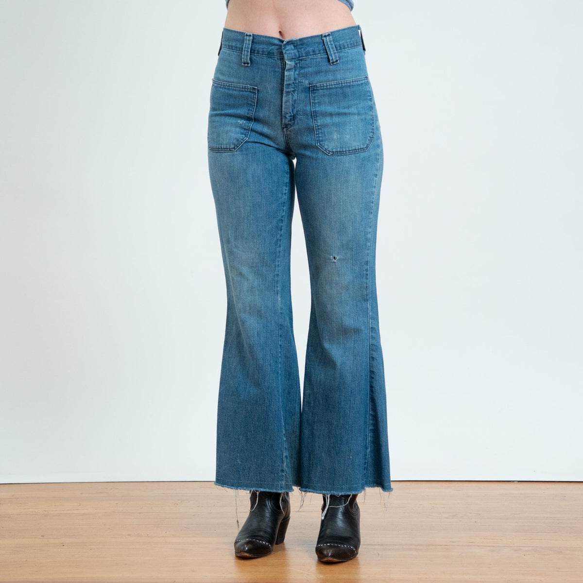 Vintage 70s Wrangler Flared Sailor Jeans - Unisex Small, 29" Waist | Distressed Mid Rise Denim Bell Bottoms