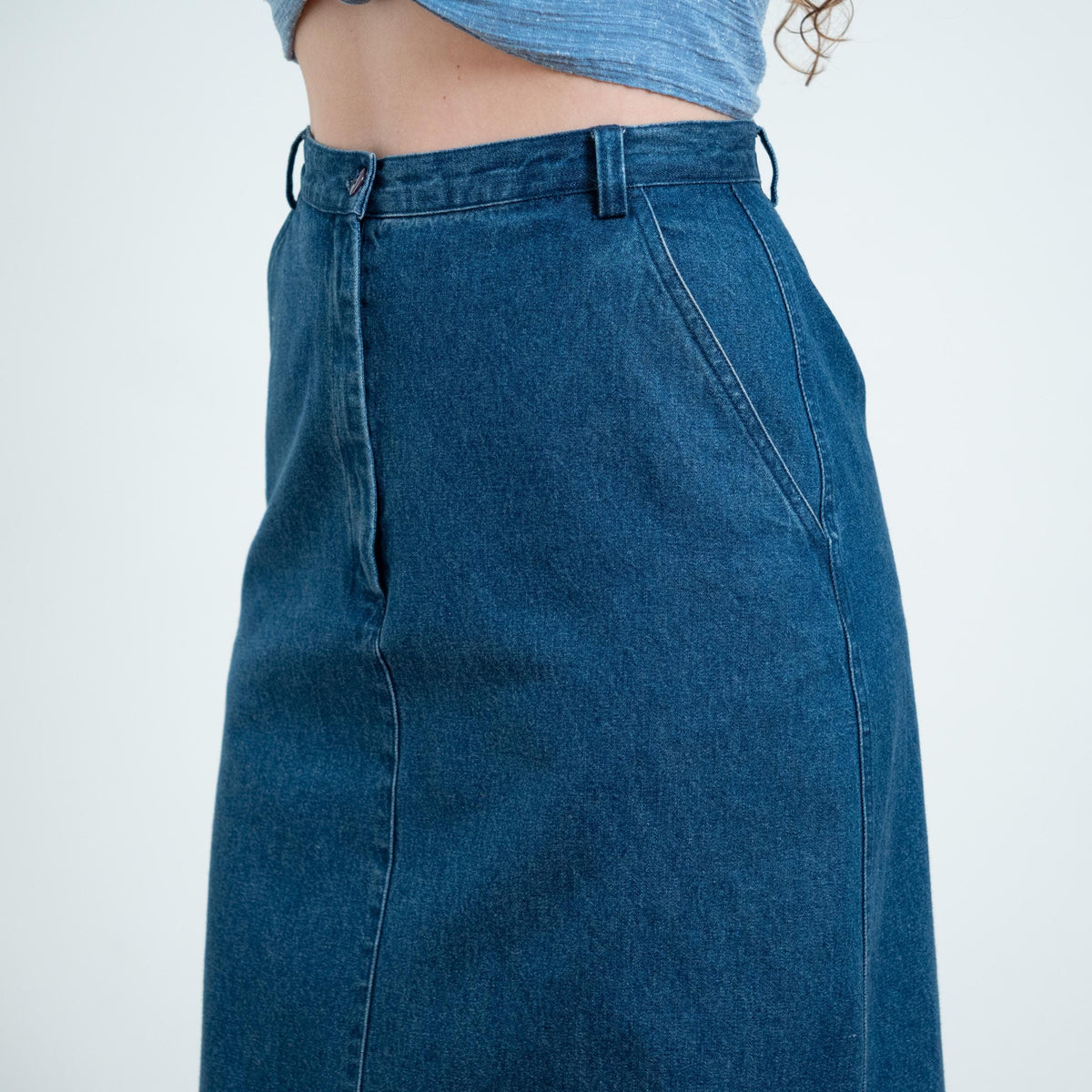 Vintage 90s Dark Wash Denim Maxi Skirt - Small, 27" Waist | High Rise Long Straight Jean Skirt