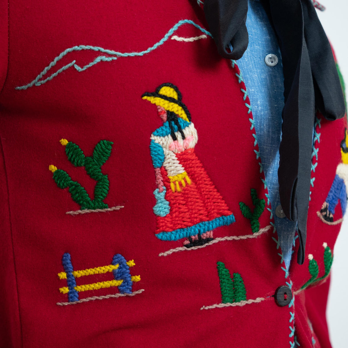 Vintage 1940s Mexican Embroidered Tourist Jacket - Small | 40s Red Wool Souvenir Novelty Blazer