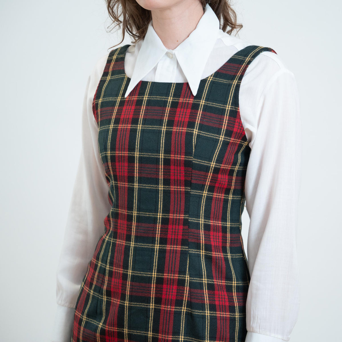 Vintage 90s Plaid Low Back Pinafore Dress - Small | Sleeveless Schoolgirl Tie Back Mini Dress