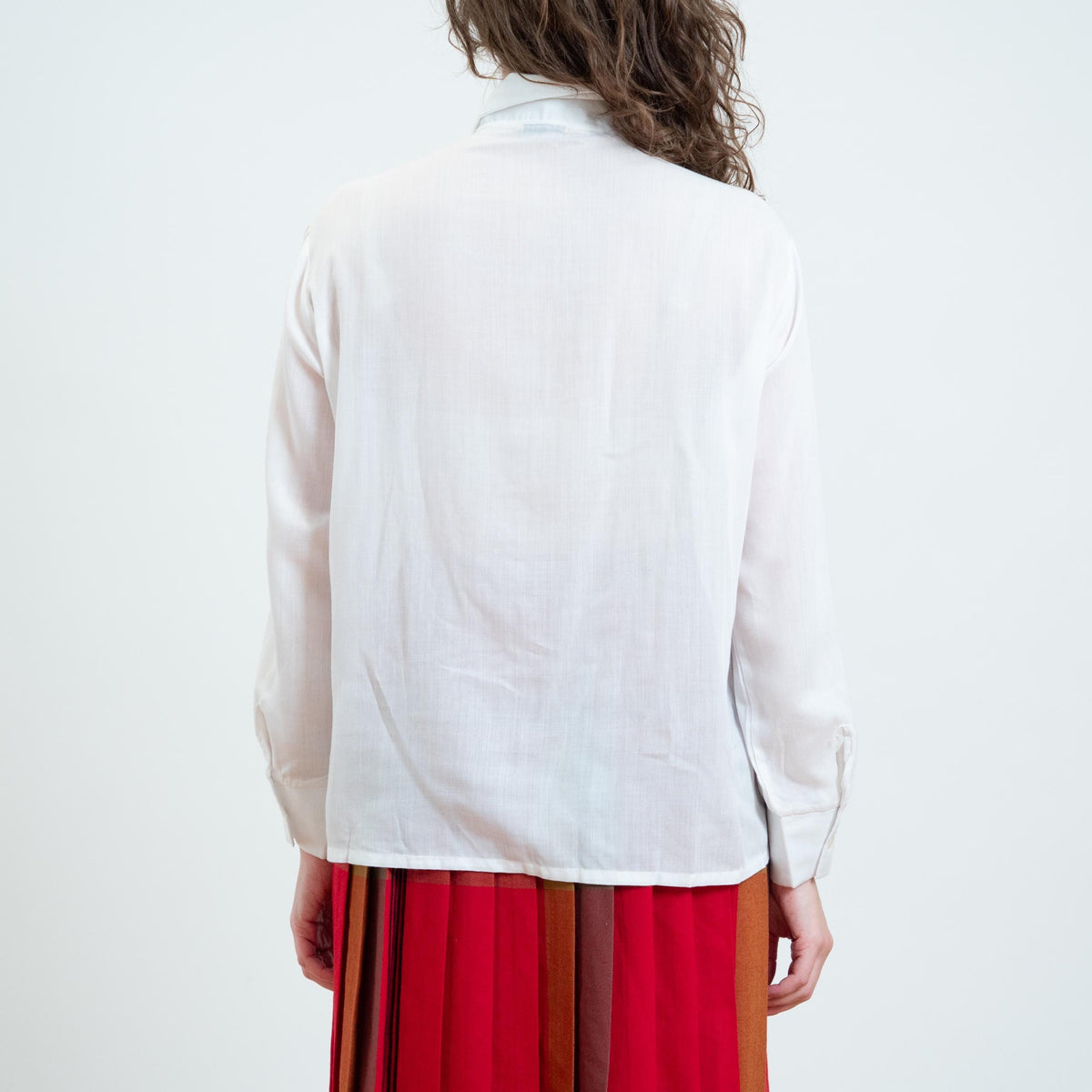 Vintage 70s Sheer White Dagger Collar Blouse - Large to XL | Double Button Long Sleeve Knife Pleat Shirt