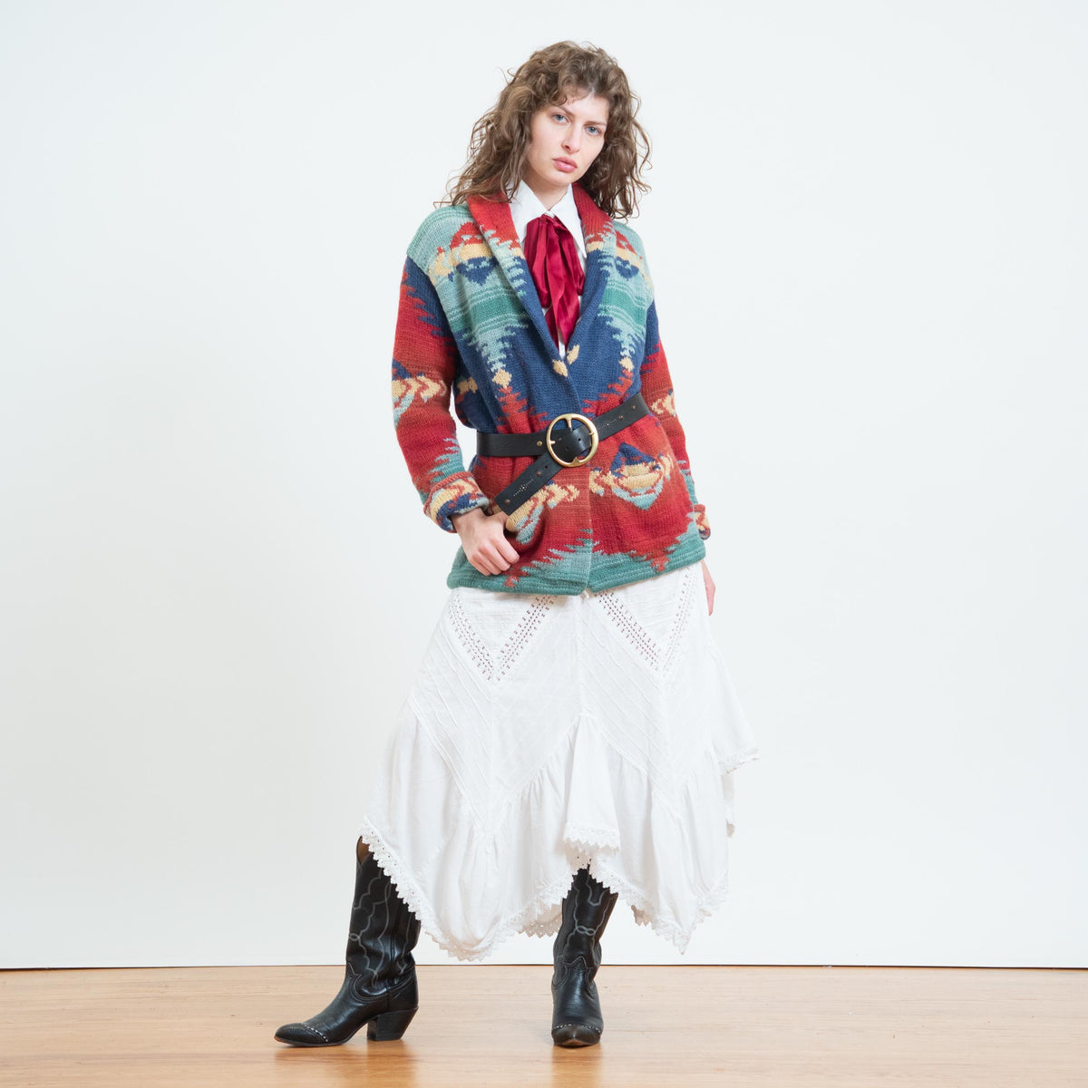 Vintage 90s Ralph Lauren Southwestern Cardigan - Small to Medium | LRL Wool Shawl Collar Wrap Sweater