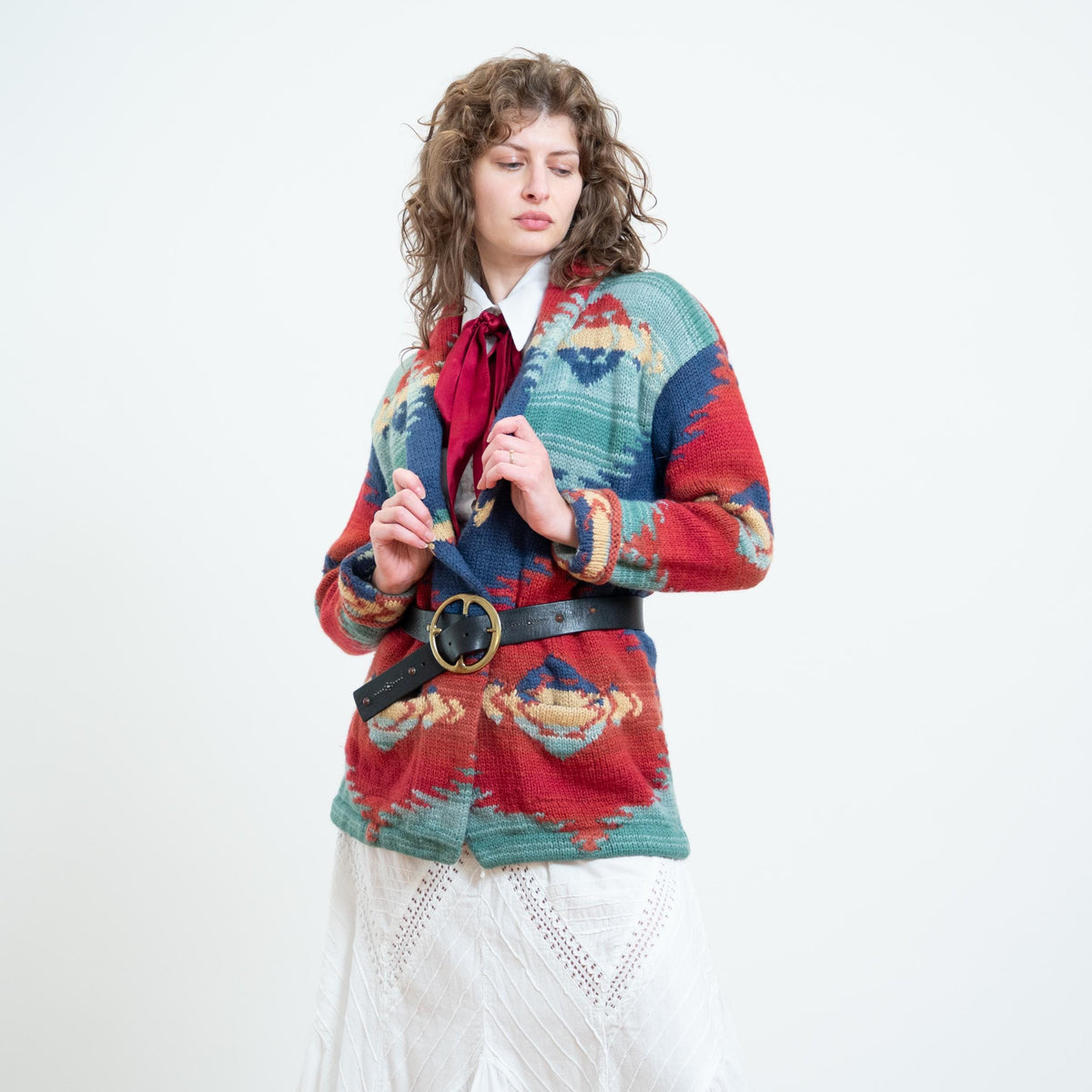Vintage 90s Ralph Lauren Southwestern Cardigan - Small to Medium | LRL Wool Shawl Collar Wrap Sweater