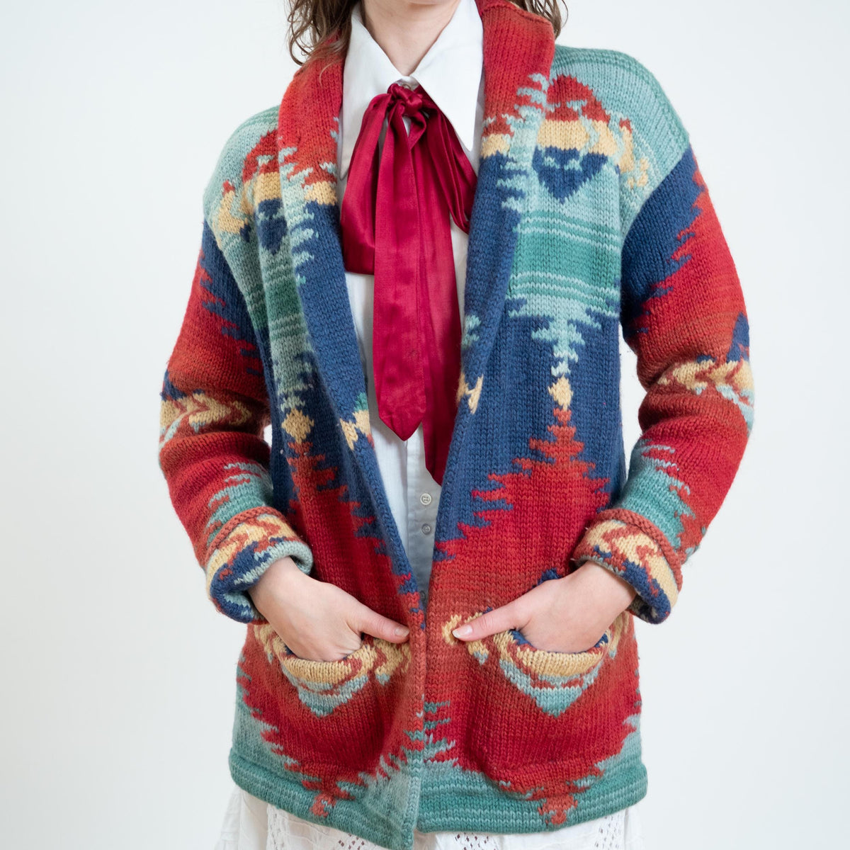 Vintage 90s Ralph Lauren Southwestern Cardigan - Small to Medium | LRL Wool Shawl Collar Wrap Sweater