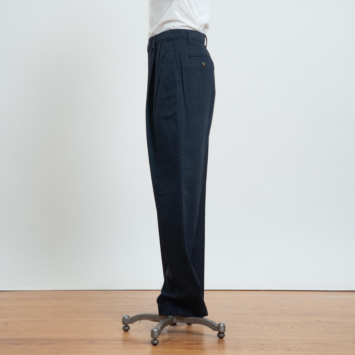 Vintage 90s Dockers Navy Cotton Loose Fit Pants - 36x34 | Straight Leg Pleated Chinos Trousers