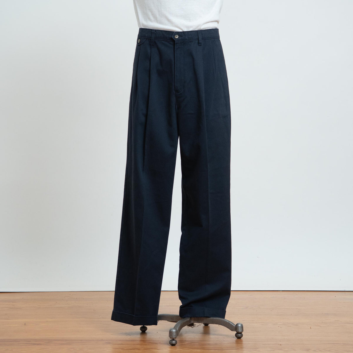 Vintage 90s Dockers Navy Cotton Loose Fit Pants - 36x34 | Straight Leg Pleated Chinos Trousers