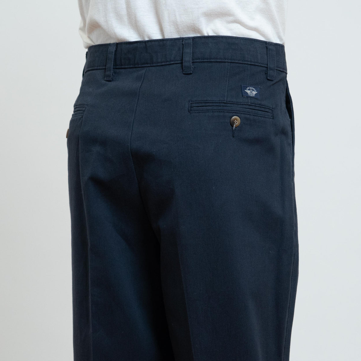 Vintage 90s Dockers Navy Cotton Loose Fit Pants - 36x34 | Straight Leg Pleated Chinos Trousers