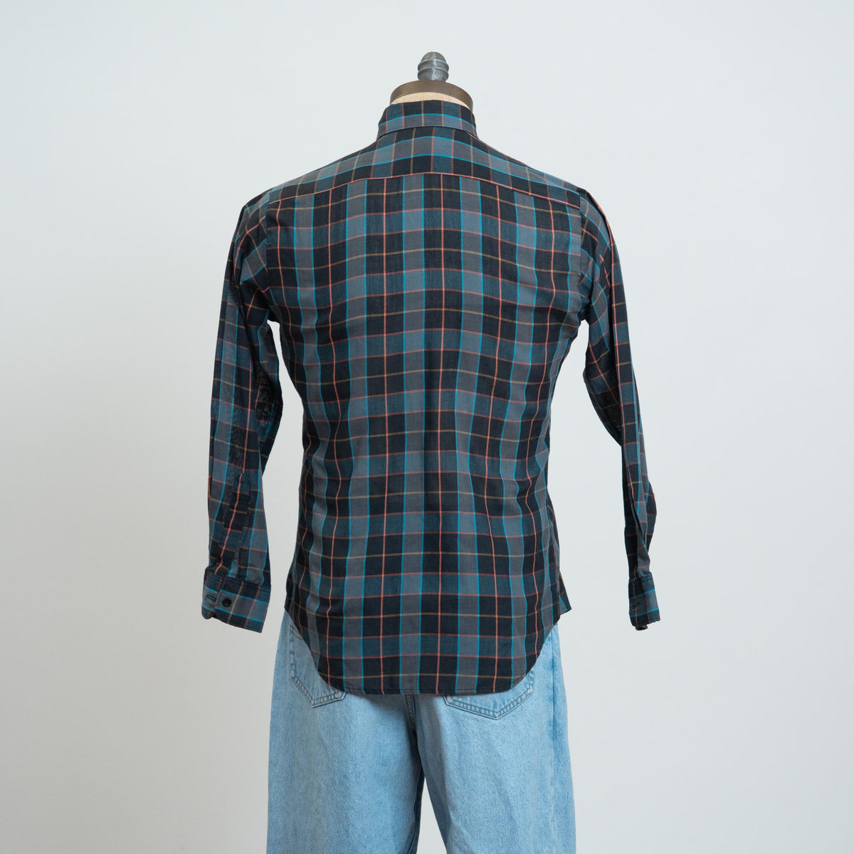 Vintage 90s Le Tigre Plaid Long Sleeve Shirt - Medium | Blue Button Up Long Collared Top