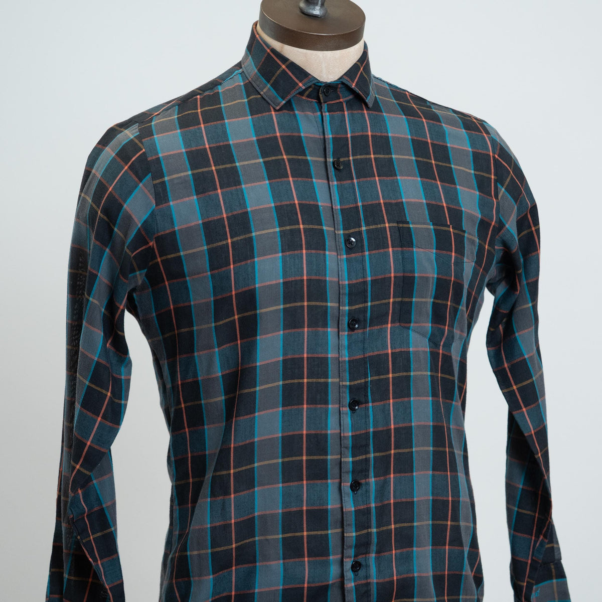 Vintage 90s Le Tigre Plaid Long Sleeve Shirt - Medium | Blue Button Up Long Collared Top